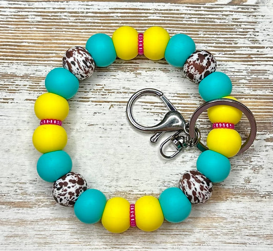 Colorful Cow Wristlet Keychain